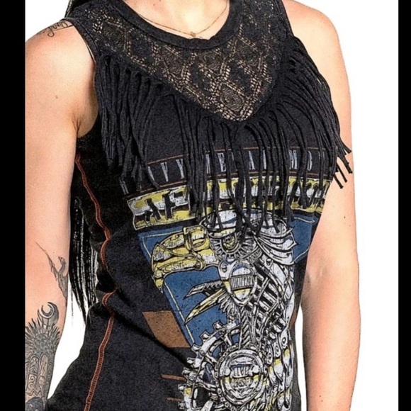 Buckle Tops - Buckle Black Graphic Fringe Top